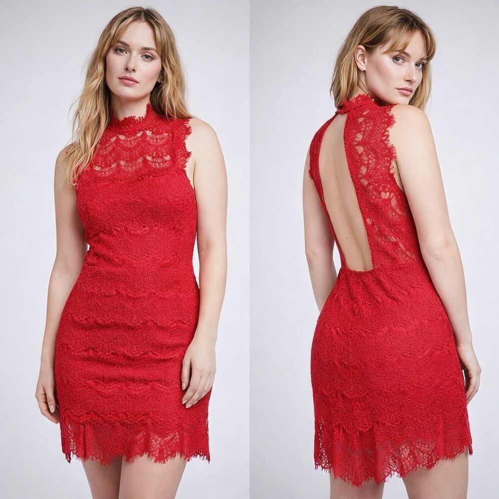 Free People Daydream Red Lace Dress NEW Large Open Back